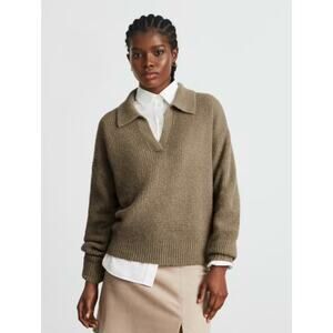 EVERLANE The Alpaca Waffle Stitch Polo Size Medium Tan Sweater